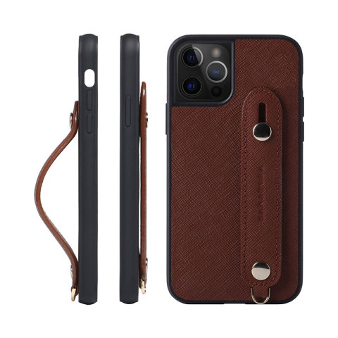 Brown — Hanatora Wrist Wrap Genuine Leather Minimal 15, 15 Plus, 15 Pro, 15 Pro Max iPhone Case