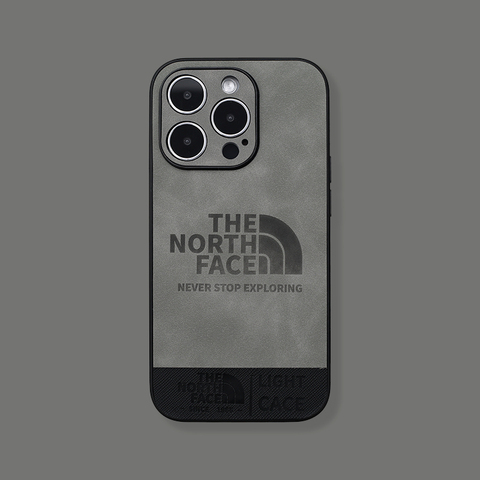 Gray — The North Face New Faux Leather 14, 13, 12 iPhone Case