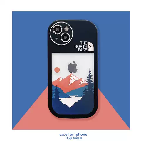 The North Face Trendy Fashionable Mountain Landscape Navy Orange Blue Phone Case for iPhone 17, 16, 15, 14, 13 and 12