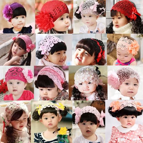韓國寶寶發網女嬰兒頭飾發帶拍照頭花小孩假發公主發箍女童發飾品