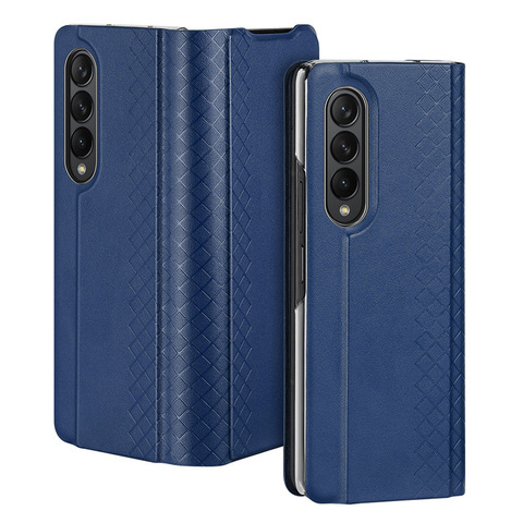 Blue — Z Fold4 5G Thin Slim Wallets Folio Flip Card Holder Minimal Synthetic Leather Samsung Phone Case