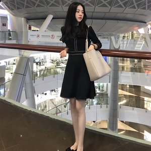 复古赫本小黑裙蓬蓬2018秋冬新款女小心机刺绣收腰显瘦连衣裙长袖
