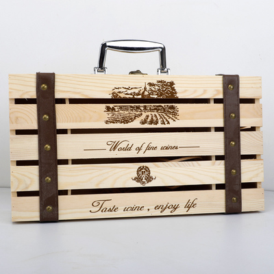 标题优化:红酒盒木盒木质酒盒双支红酒包装盒红酒盒干红葡萄酒手提箱