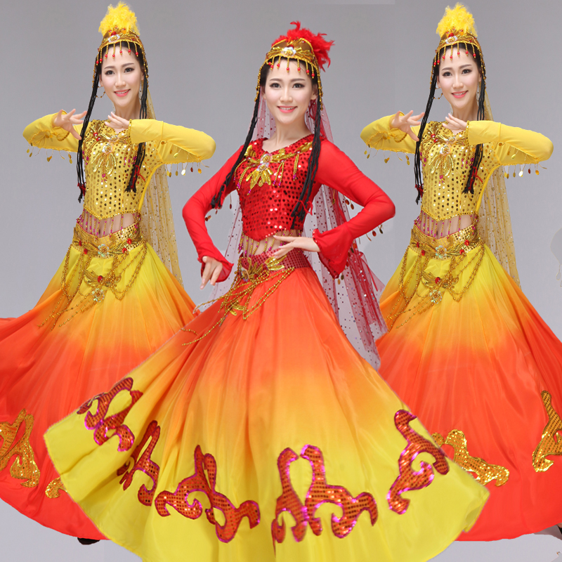 新款新疆舞蹈演出服裝少數民族維族舞臺演出表演服新疆大擺長裙女