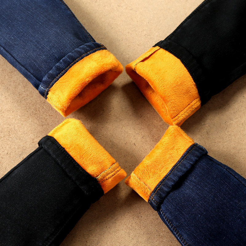 加厚加絨牛仔褲女鼕季高腰小腳緊身韓版保暖彈力秋鼕款帶絨鉛筆褲