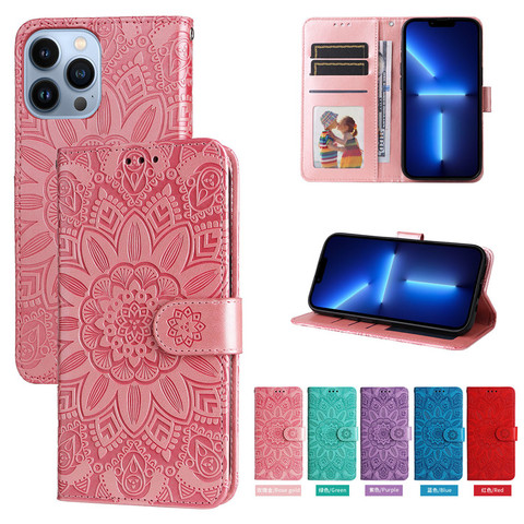 Embossed Mandala Pattern Wallets Folio Flip Magnetic Synthetic Leather Card Holder Folding Stand 12T, 12T Pro Phone Case