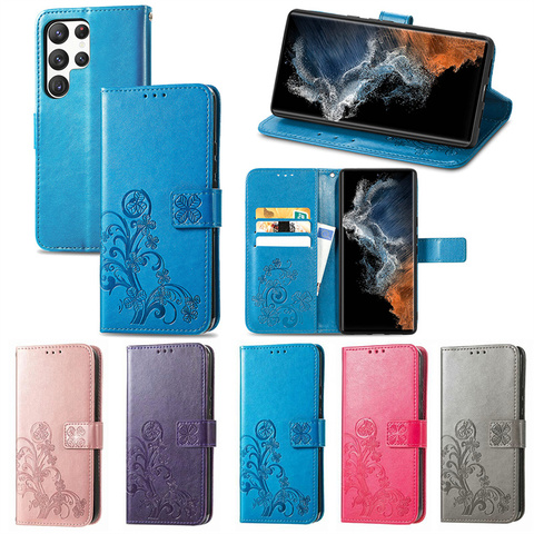 Embossed Flower Girls Wallets Folio Flip Magnetic Synthetic Leather Card Holder Folding Stand S23, S23 Plus, S23 Ultra