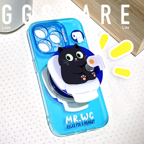 3D Toilet Cat Magnetic Matte Kickstand Folding Stand Funny Unique Cute Girls , 12 15, 14, 13 iPhone Case