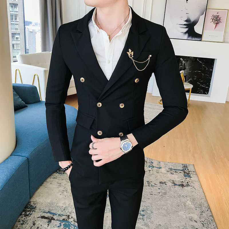 costume de costume d'homme slim fit beau version coréenne de la british wind double-breasted personnalité métrosexuel coiffeurs pour hommes costumes brodés costume de costume d'homme slim fit beau version coréenne de la british wind double-breasted personnalité métrosexuel coiffeurs pour hommes costumes brodés