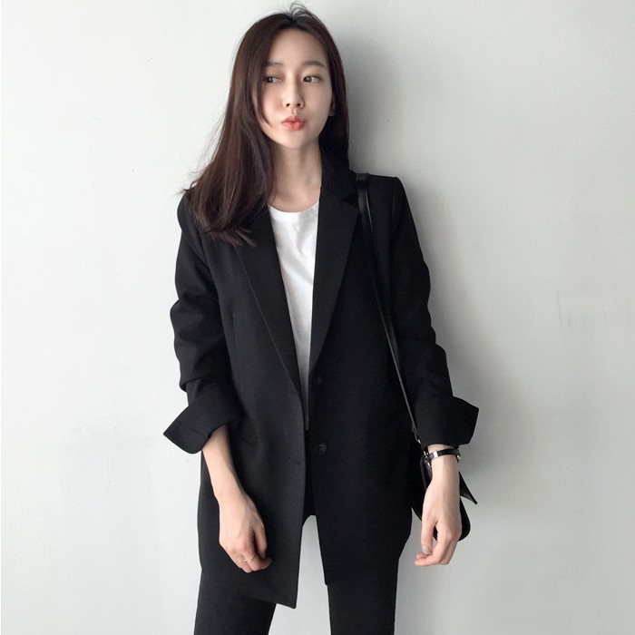 韓國2017春秋新款韓版小西裝女中長款西服長袖百搭顯瘦簡約外套女