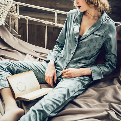 BOTHYOUNG夏季复古宫廷丝绸睡衣套装女士夏天家居服春秋家居服-淘宝网