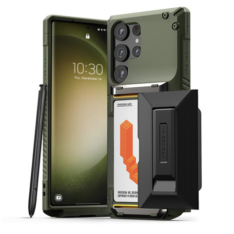 Green — VRS Damda Glide Tough Shockproof Card Holder High End Premium S23 Plus, S23 Ultra Samsung Phone Case