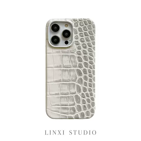 White Crocodile Texture Leather Trendy Fashionable Phone Case for iPhone 17, 16, 15, 14, 13 and 12