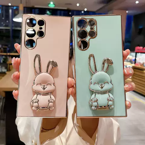 Cute Bunny Rabbit Kickstand Girls Phone Cases Covers Electroplated Silicone TPU