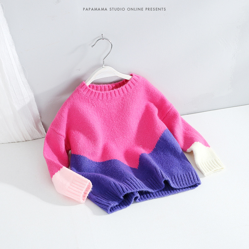 韓國品牌童裝秋鼕女童100%羊毛圓領套頭毛衣兒童女寶寶加厚針織衫