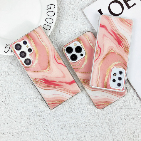 Girls Pink Marble Pattern Silicone TPU Samsung Phone Case