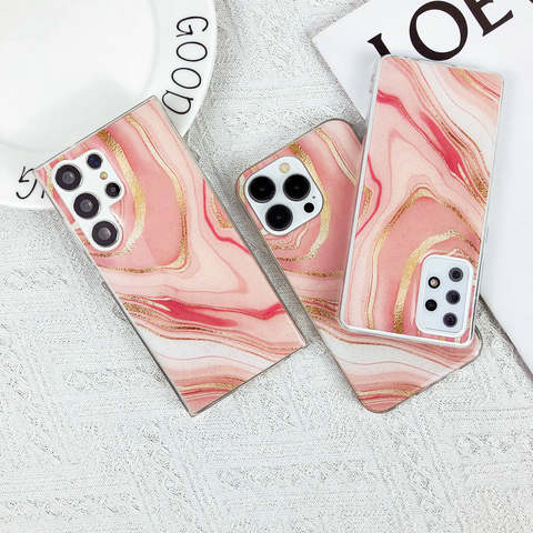 Girls Pink Marble Pattern Silicone TPU Samsung Phone Case