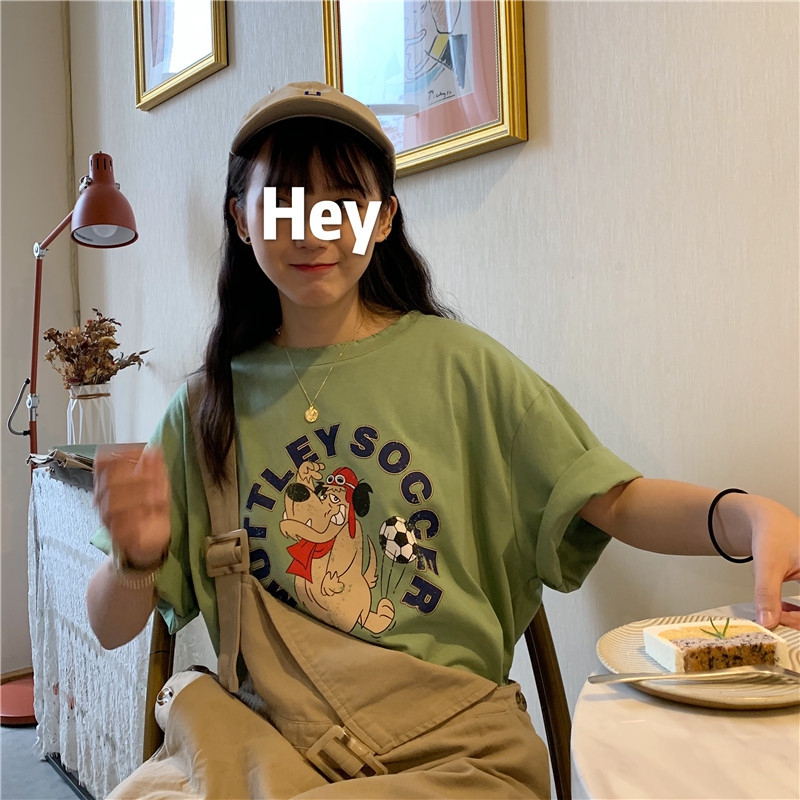 2019 robe d'été de nouvelles manches courtes pures couleurs de dessin animé lettre t-shirt étudiantes col rond lâche moitié manches chemisier de la marée 2019 robe d'été de nouvelles manches courtes pures couleurs de dessin animé lettre t-shirt étudiantes col rond lâche moitié manches chemisier de la marée