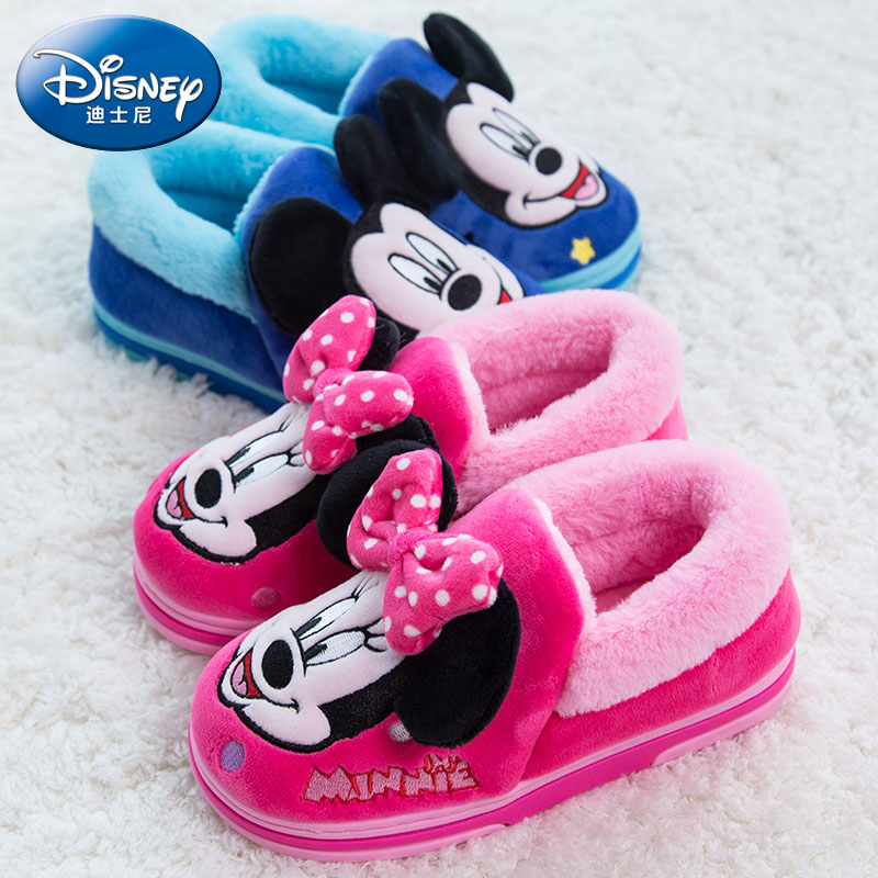 正品Disney迪士尼兒童棉拖鞋鼕包跟米奇居家男女童寶寶防滑棉鞋