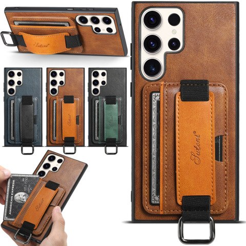 Business Leather Card Slot Hand Band Strap S23, S23 Plus, S23 Ultra Samsung Phone Case