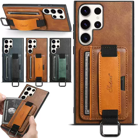 Business Phone Cases Covers Leather Card Slot Hand Band Strap Galaxy S23, Galaxy S23 Plus, Galaxy S23 Ultra,