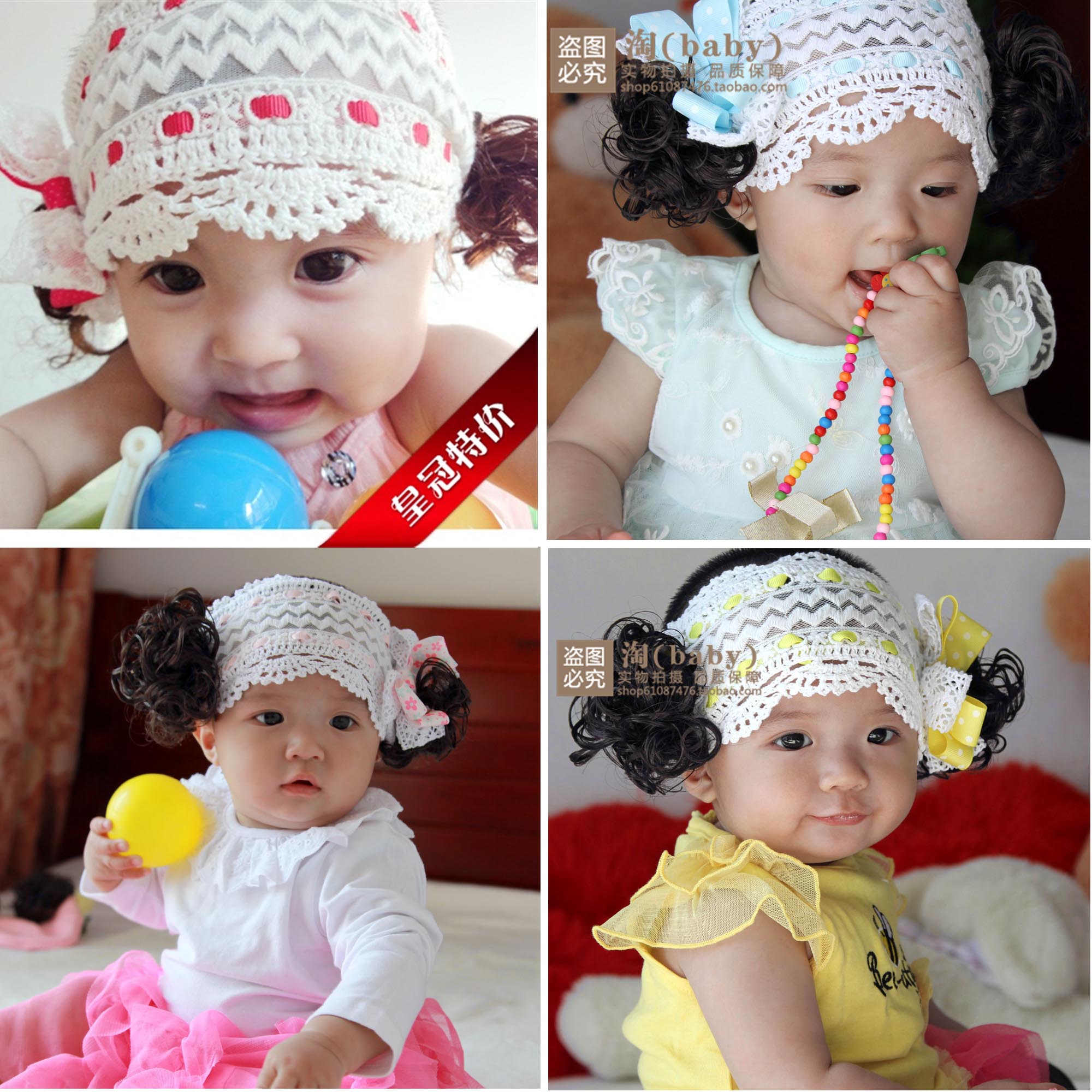 韓版嬰兒童假發發帶寶寶蝴蝶結頭飾夏女童純棉0-3-4-5-6個月1-2歲