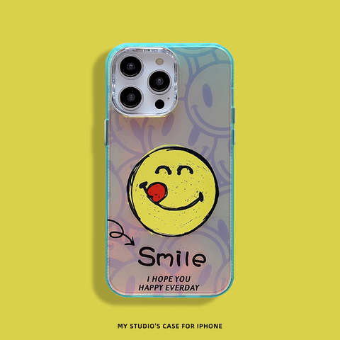 Blue — New Smiley Face Cartoon 15, 14, 13, 12 iPhone Case