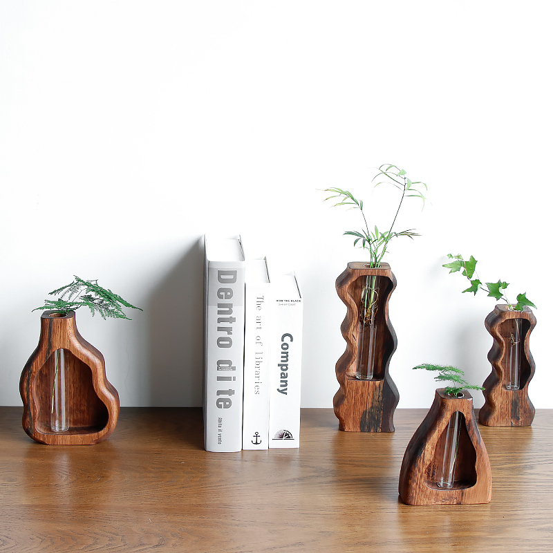 handmade wooden vase landscape decoration solid wood flower ware hydroponic test tube modern chinese desktop decoration creative pot