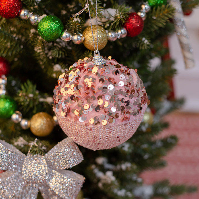 foreign trade export cistmas decorations pink sequin knitted fabric cistmas ball hanging ornaments 9cm10cm fresh