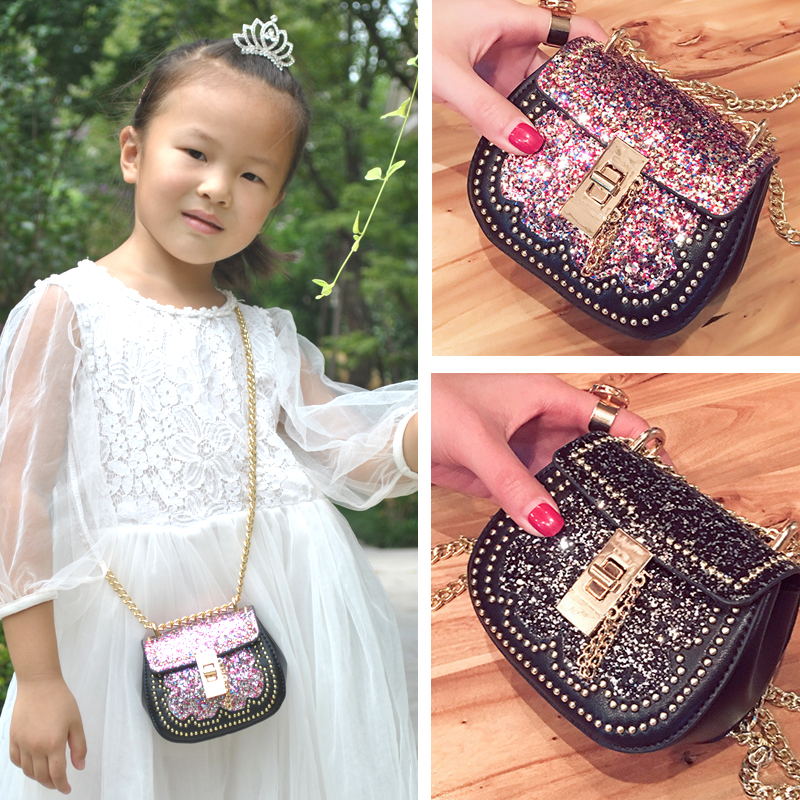 韓版兒童包包女童斜跨包時尚公主包可愛小女孩寶寶迷你亮片鏈條包