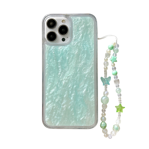 Pastel Marbled Blue Green Beaded Charm Strap iPhone Case