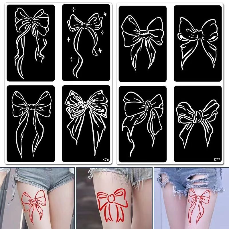 Bow Tattoo Pattern Template Juice Inkjet Social Letters Hollow Thigh Tattoo Template Waterproof and Durable Stickers