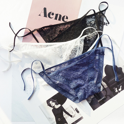 蕾丝内裤女性感日系甜美火辣情趣镂空系带超薄透明诱惑低腰三角裤-淘宝网