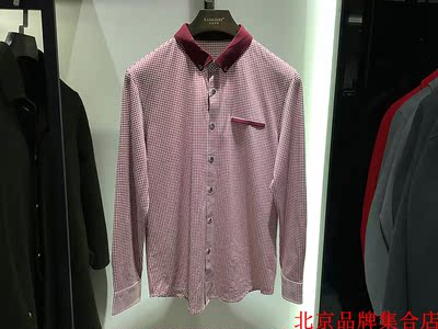 高端法莱凯帝 男士春秋款 28%桑蚕丝+72%棉 红格 长袖T恤