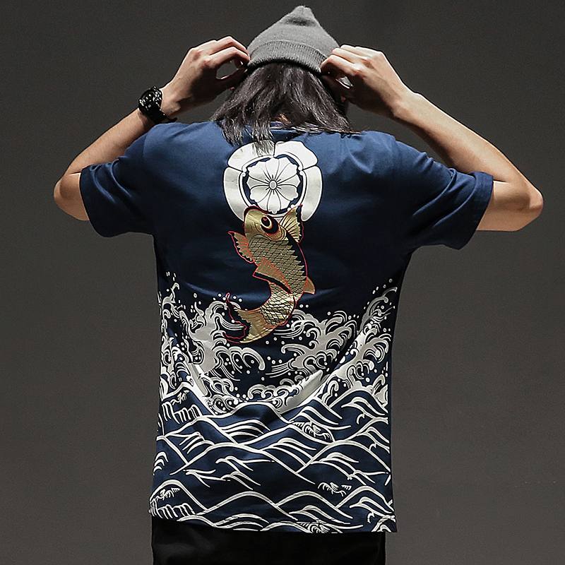 style chinois manches courtes hommes 2019 la marque tide de marquage à chaud de la carpe à manches courtes t-shirt hommes ukiyo-e casual demi manche creux chemise style chinois manches courtes hommes 2019 la marque tide de marquage à chaud de la carpe à manches courtes t-shirt hommes ukiyo-e casual demi manche creux chemise