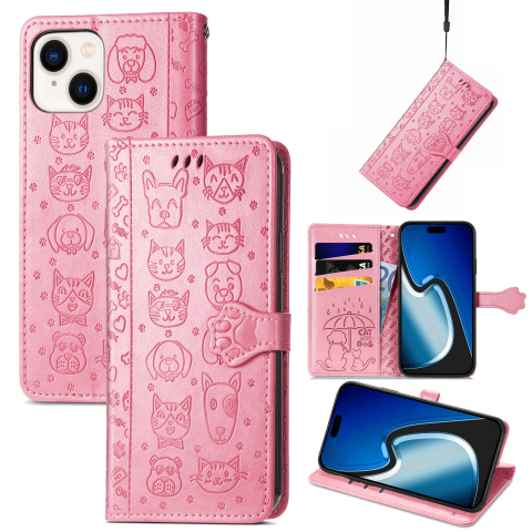 Pink Leather Embossed Cat Dog Paw Print Wallet iPhone Case
