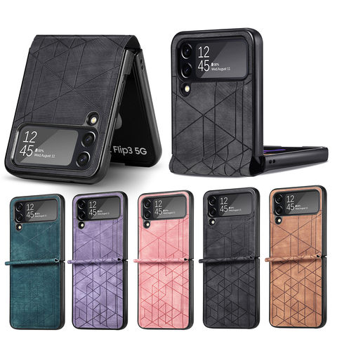Z Flip4 Geometric Stripes Synthetic Leather Samsung Phone Case