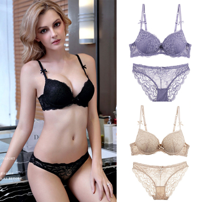 维多利亚文胸套装蕾丝性感大小胸深V 聚拢内衣上薄下厚杯胸罩少女-淘宝网
