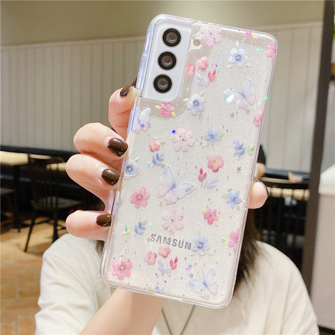 Girls Flower Pattern Silicone TPU S23, S23 Plus, S23 Ultra, S22, S22 Plus, S22 Ultra, S21, S21 Plus, S21 Ultra, Note 20, Note