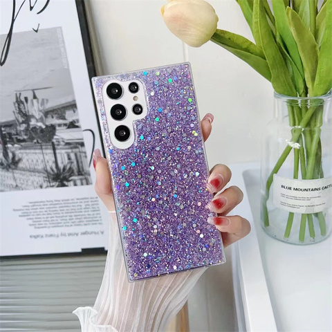 Purple — Girls Shiny Glitter Bling Silicone TPU S23, S23 Plus, S23 Ultra, S22, S22 Plus, S22 Ultra, S21, S21 Plus, S21 Ultra