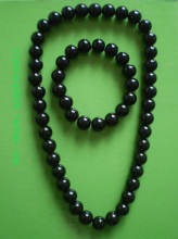 托玛琳珠子黑色大圆珠项链 锗粒项链手链一套