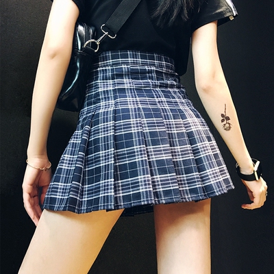 格子半身裙女夏ins网球裙a字百褶裙短裙chic学生高腰ulzzang裙子-淘宝网