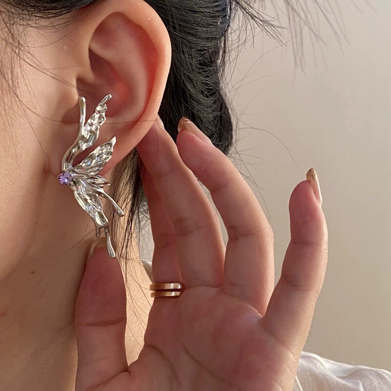 New S Silver Needle French Butterfly Inlaid Diamond Ea Ea, Super Immortal and Small Design Style_voghion.com