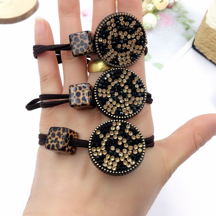 ยางรัดผม 韩国东大门豹纹打结发绳 闪钻钉珠高弹力皮筋丸子头绳蝴蝶结发圈  
