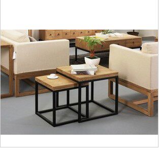 โต๊ะ 美式乡村LOFT工业风格 铁艺做旧茶几 实木桌子 角几 方桌 咖啡桌  