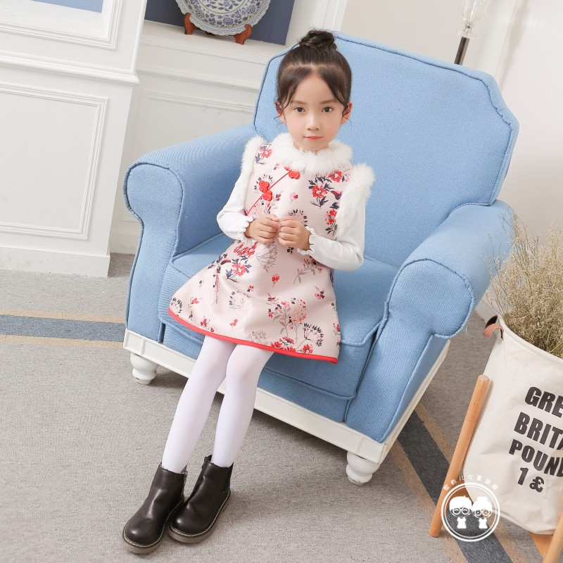 女童鼕季連衣裙背心新款韓版2-7周歲女寶寶公主裙加絨加厚旗袍裙