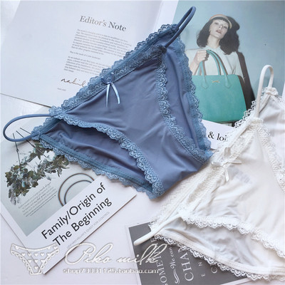 6条包邮ins日韩性感可爱冰丝女内裤冰丝蕾丝边可爱性感带子女内裤-淘宝网