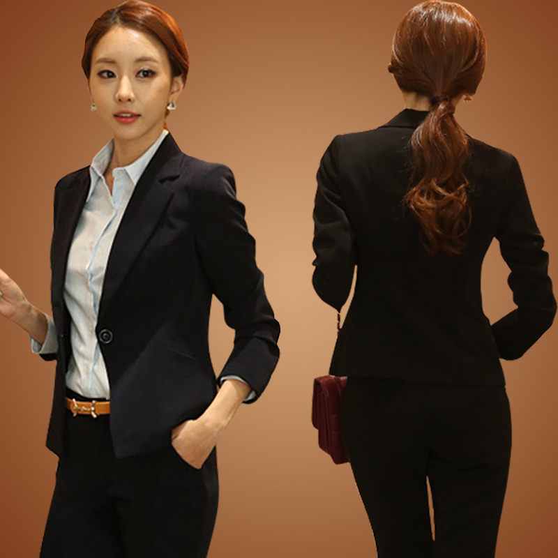修身短裝小西服長袖休閑西裝外套韓版女大碼女式職業正裝黑工作裝