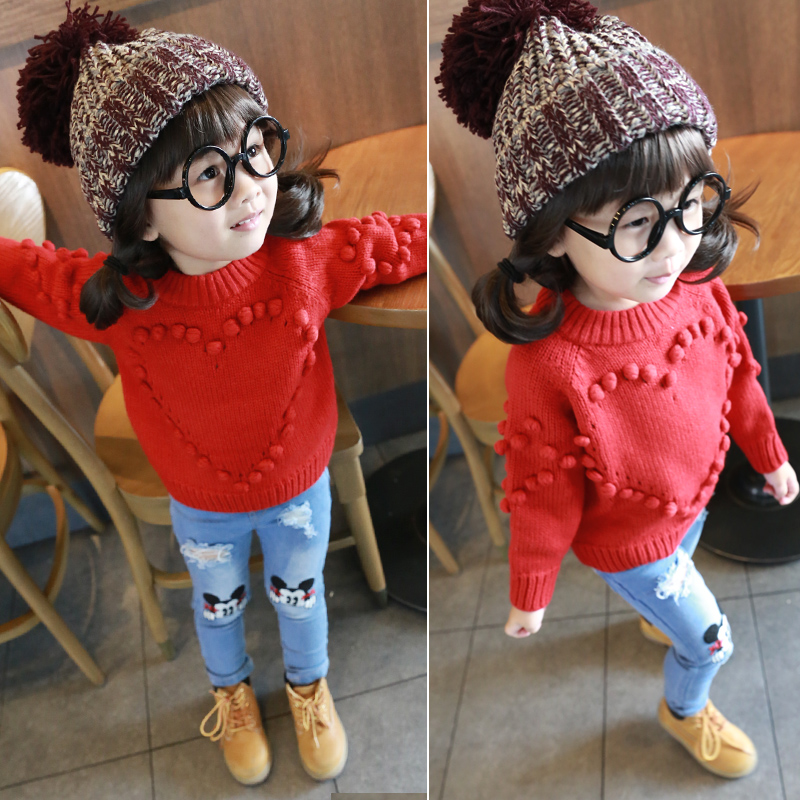 3歲女童毛衣立體心形5可愛女寶寶加厚套頭針織衫4秋鼕款6毛線衣7