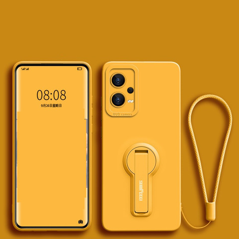 Yellow — Matte Silicone Kickstand With Wrist Lanyard Strap Note 12, Note 12 Pro, Note 12 Pro+ Phone Case